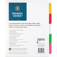 Business BSN 20074 Laminated Write-on Tab Indexes - 5 Write-on Tab(s) 