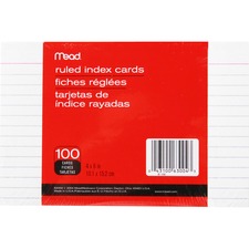 Acco MEA 63004 Mead 90 Lb Stock Index Cards - Ruled Red Margin - 90 Lb