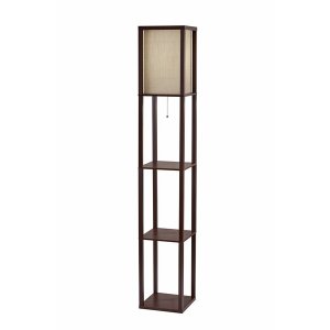 Homeroots.co 372526 Floor Lamp With Walnut Wood Finish Storage Shelves