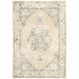 Homeroots.co 383636 2'x3' Beige And Ivory Center Jewel Indoor Area Rug