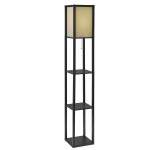 Homeroots.co 372524 Floor Lamp With Black Wood Finish Storage Shelves