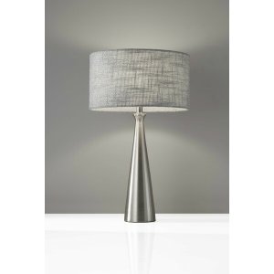 Homeroots.co 372476 Brushed Steel Metal Finish Tapered Basectable Lamp