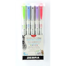 Zebra ZEB 79205 Pen Mildliner Brush Pen  Marker Set - Fine Marker Poin