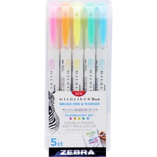 Zebra ZEB 79105 Pen Mildliner Brush Pen  Marker Set - Fine Marker Poin