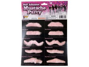 Bulk GE738 10 Pack Pink Self Adhesive Play Mustaches