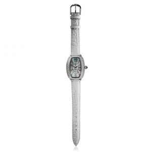 Swiss T100LWSKW Tonneau Crystal Accented White Leather Strap Watch