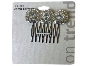 Bulk CA747 On Trend Silver Jeweled Comb Barrette