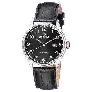 Grovana 1190.2537 1190.2537 Men's Black Dial Black Leather Strap Day A