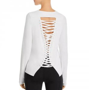 Urban URBAN SAV US156WHTL-L Women's Laced Up Long Sleeve Top In White