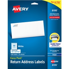 Avery 08195 Averyreg; Easy Peel Inkjet Return Address Labels - Permane