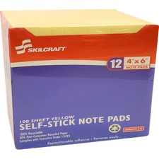 National 7530012858355 Skilcraft Self-stick Note Pad - 1200 X Yellow -