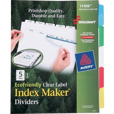 National 7530014344198 Skilcraft 5-tab Clear Label Index Maker Divider