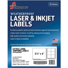 National 7530016736217 Skilcraft Laserinkjet Weatherproof Mailing Labe