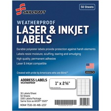 National 7530016736516 Skilcraft Laserinkjet Weatherproof Mailing Labe