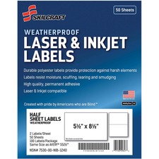 National 7530016736219 Skilcraft Laserinkjet Weatherproof Mailing Labe