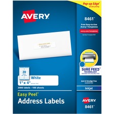 Avery 08461 Averyreg; Easy Peel White Inkjet Mailing Labels - Permanen