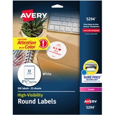 Avery 05294 Averyreg; Round High Visibility Labels - Permanent Adhesiv