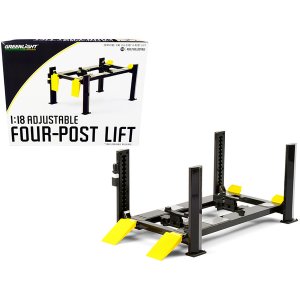 Greenlight 13591 Adjustable Four Post Lift Dark Gray With Yellow Ramps