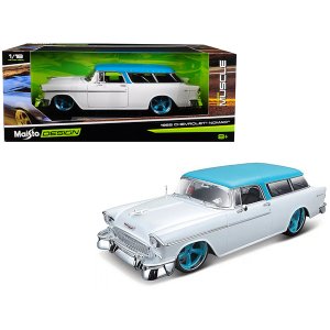 Maisto 32613w 1955 Chevrolet Bel Air Nomad Metallic White With Blue To