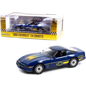 Greenlight 13597 1988 Chevrolet Corvette C4 Dark Blue With Yellow Stri