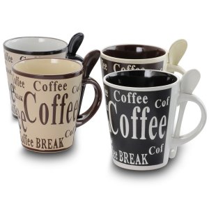 Gibson 91658.08 Bareggio 8 Piece 13 Ounce Coffee Mug With Spoon Set, S