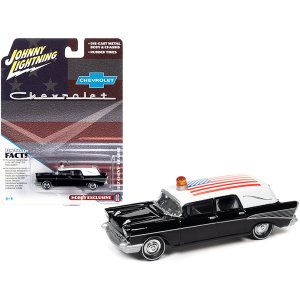 Johnny JLSP144 1957 Chevrolet Hearse Black With White Top And American