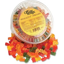 Office OFX 70015 Office Snax Tub Of Gummy Bears Candy - Assorted - Res