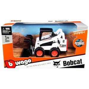 Bburago 31802 Bobcat S5900 Skid Steer Loader With Grapple White And Bl