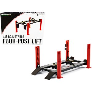 Greenlight 13592 Adjustable Four Post Lift Red And Dark Gray For 118 S