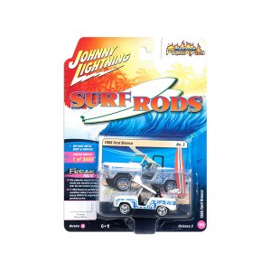 Johnny JLSF008-JLCP7099 1966 Ford Bronco With Surf Board White And Blu