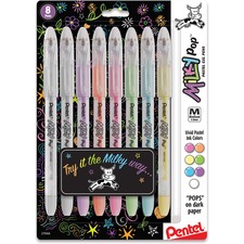 Pentel PEN K98BP8M Milky Pop Pastel Gel Pens - Medium Pen Point - Past