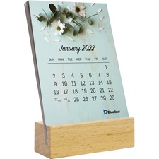 Dominion RED C6422 Blueline Wood Base Desk Calendar - Monthly - 1 Year