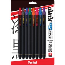 Pentel PEN BL437R1BP8M Energel Kuro Liquid Gel Retractable Pens - 0.7 