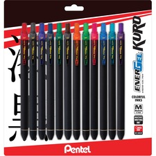 Pentel PEN BL437R1BP12M Energel Kuro Liquid Gel Retractable Pens - 0.7