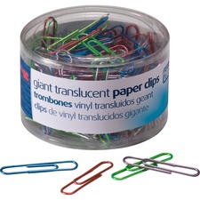 Officemate OIC 97212 Oic Translucent Vinyl Paper Clips - Giant - 200  