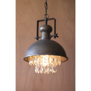 Kalalou CLL1122 Metal Pendant Lamp With Hanging Gems 10d X 13.5t