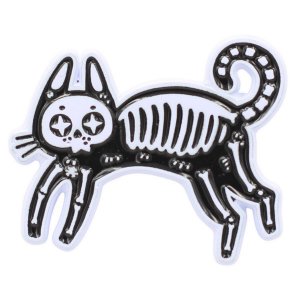 Real 7176 Skeleton Cat Enamel Pin - Black Cat Pin