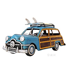 Old AJ018 1949 Ford Woody Wagon Car Replica Model With Surfboards On T