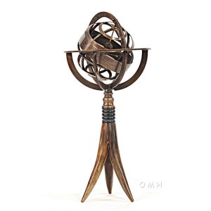 Old AK022 Brass Armillary Globe With Buffalo Horn Stand