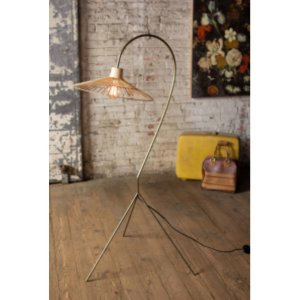 Kalalou NEP1001 Antique Brass Finish Floor Lamp With Rattan Umbrella S