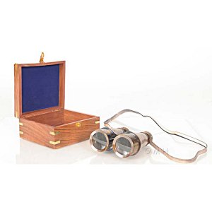 Old ND029 Binoculars With Leather Overlay In Wooden Box