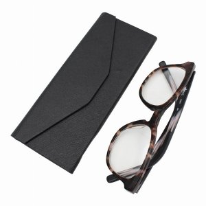 Real 9028 Adorable Solid Color  Leather Glasses Case -black(large)