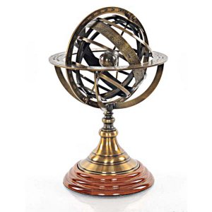 Old ND042 European Demonstrational Armillary Sphere On Wooden Base