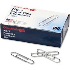 Officemate OIC 99911 Oic Paper Clips - No. 1 - 1000  Pack - Silver - S