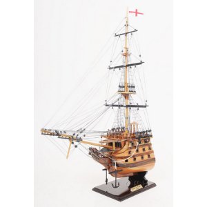 Old P009 H.m.s. Victory Model Ship With Wooden Base