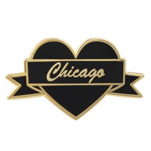 Real 1278 I Heart Chicago  Black  Gold City Pin