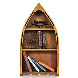 Old K192 Wooden Canoe-shaped Book And Memento Shelf