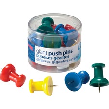 Officemate OIC 92902 Oic Giant Push Pins - 1.5 Length - 12  Pack - Ass