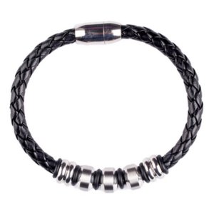 The 290-SSLB Braided Leather  Stainless Steel Bracelet