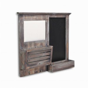 Homeroots.co 379874 Gray Wooden Wall Chalkboard With Side Storage Bask